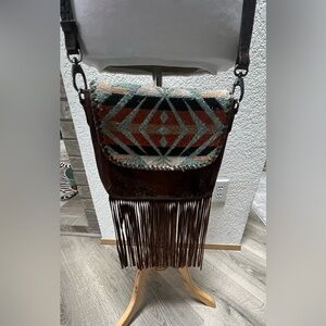 Shyanne Brown and Teal Crossbody Bag Fringe